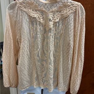 Elegant Lace Long Sleeve Top in‎ Cream